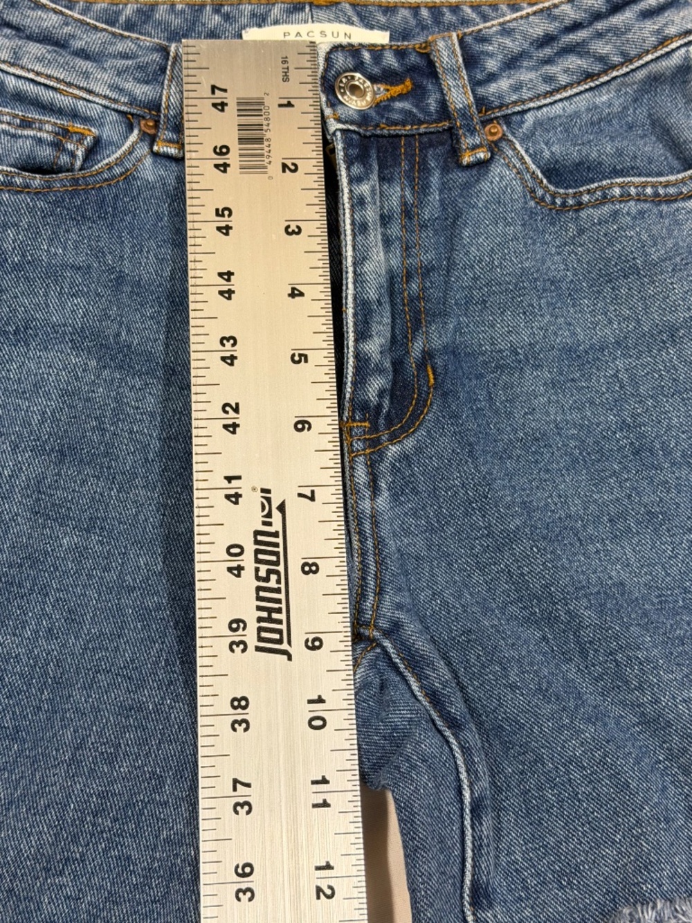 Pacsun High Rise Mom Buttonfly Distressed Jean Raw Hem Medium Wash Sz 22 - Picture 7 of 10
